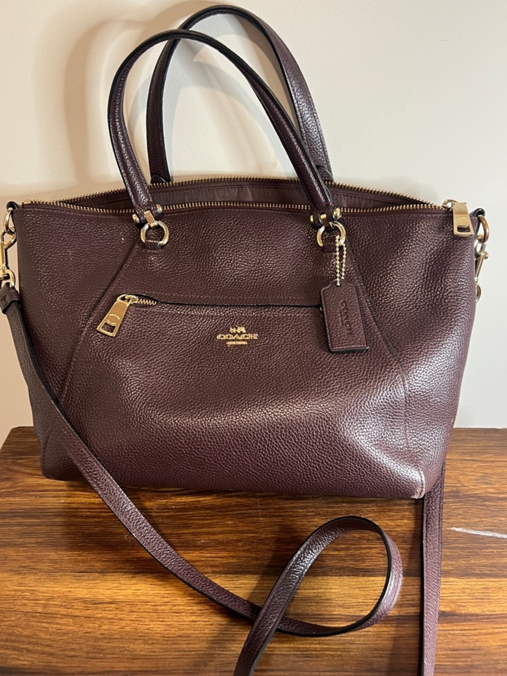Coach Pebbled Leather Satchel in Deep Plum/Burgundy with Gold Hardware - Picture 8 of 16